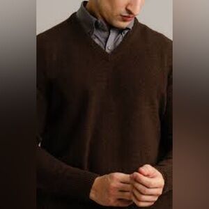 Black Brown 1826 Men's V-Neck lambsWool Chocolate Brown Sweater